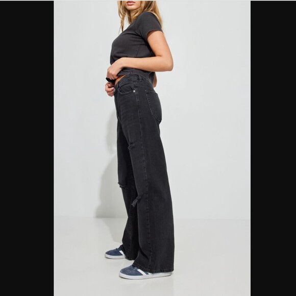 Garage Denim Wide Leg Jeans Size 3 Black Destructed High Rise Grunge Baggy Jean - Picture 2 of 12
